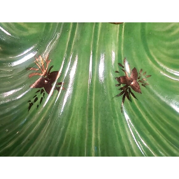 VTG Green & Gold Ceramic Shell Dish Seashell Scroll Bowl- Maker's Mark "G" MCM - Picture 10 of 12